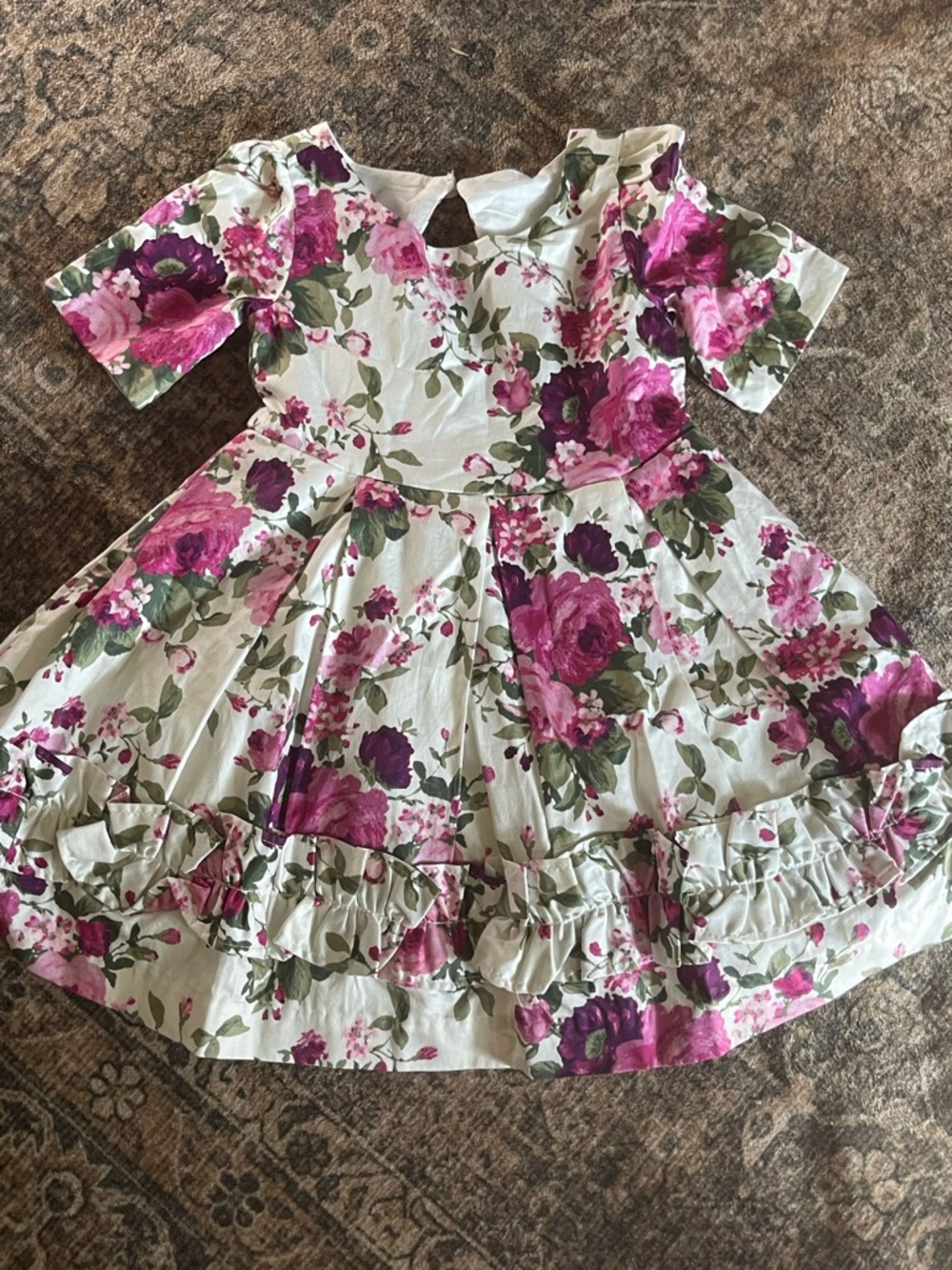 Floral Pink & Purple Ruffle Hem Girls' Dress